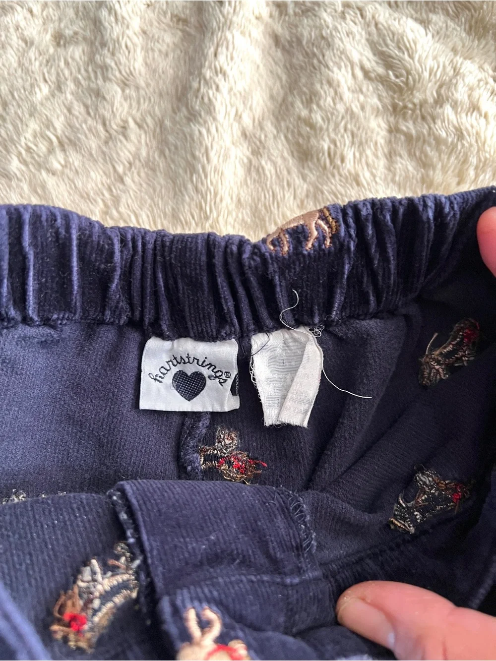HARTSTRINGS Girl's Blue Corduroy Embroidered Horse Pants Size 5