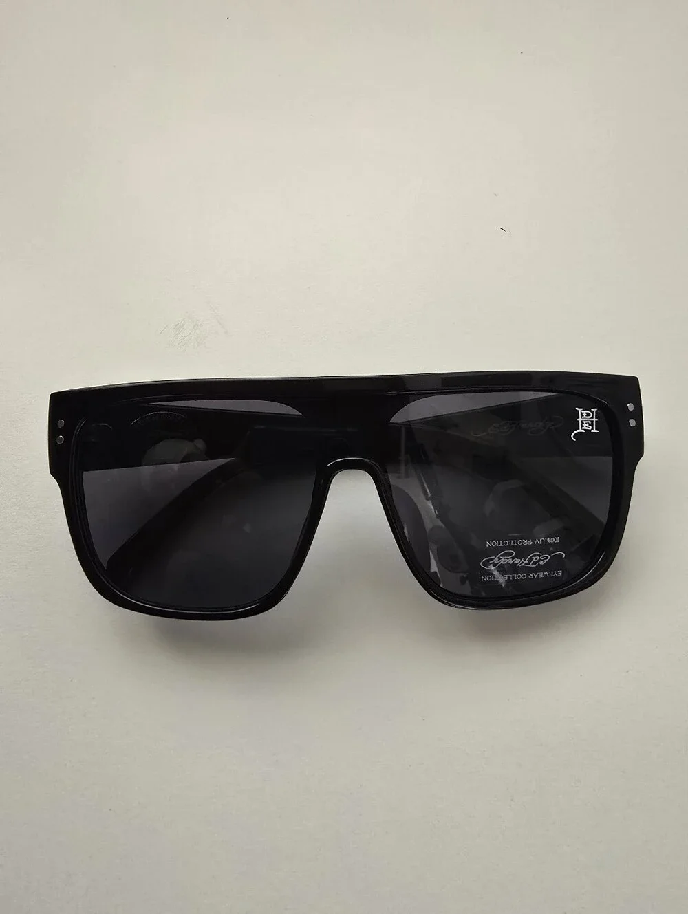 NEW Ed Hardy Flat Top Shield Sunglasses Black Skull Rose Tattoo