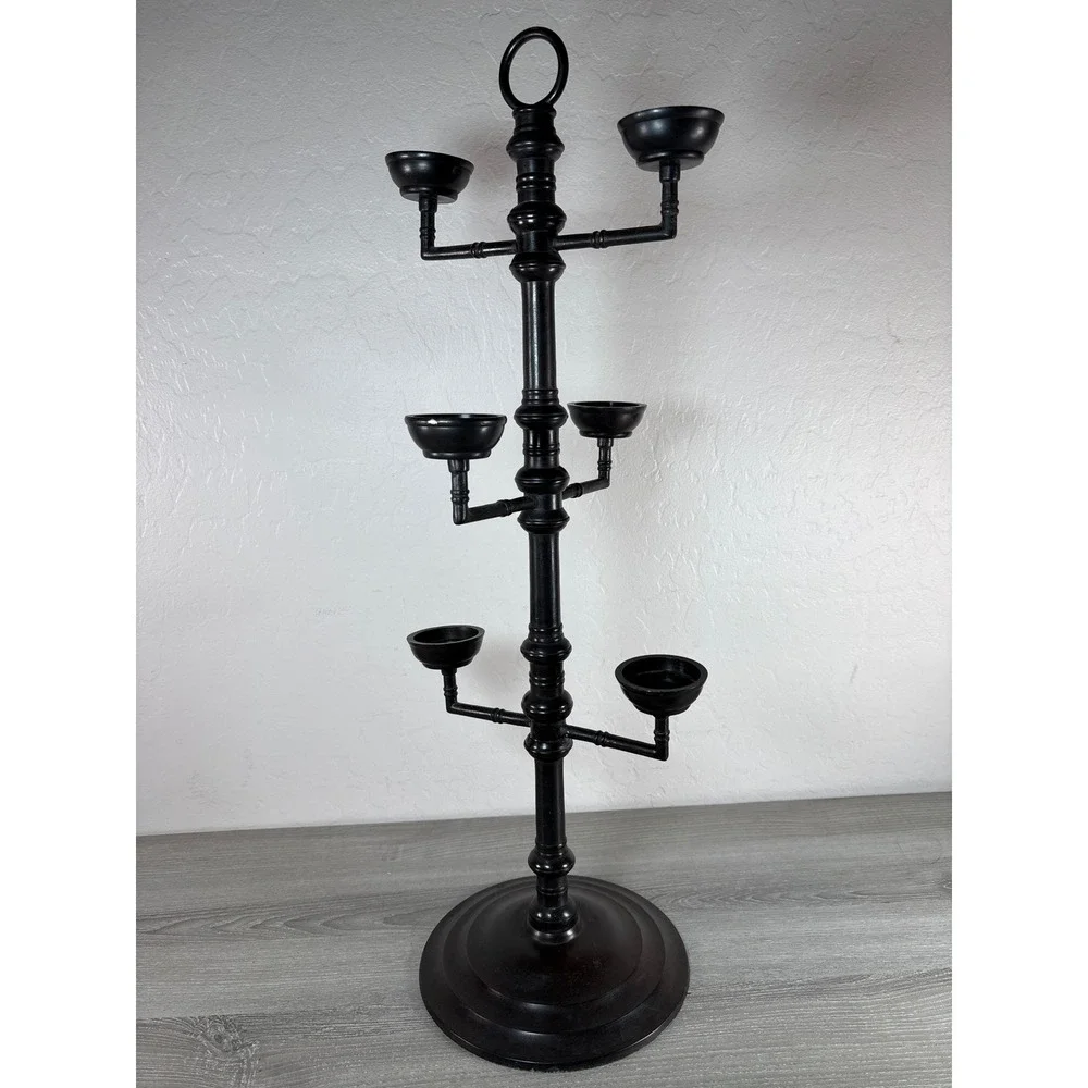 Pottery Barn 6-Light Tiered Candelabra Dark Bronze Black Metal Candle Holder 25