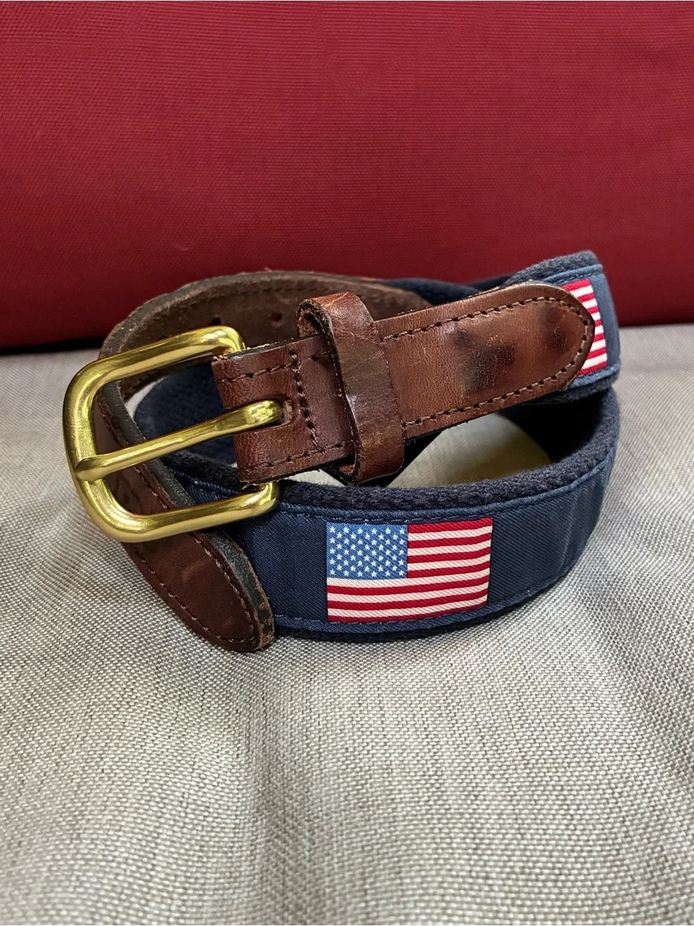 Vineyard Vines by Shep & Ian Leather Canvas American Flag Belt USA Boys size 26