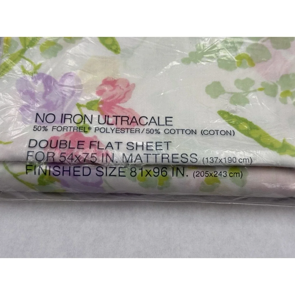 Wamsutta Ultracale VTG Double Flat Sheet NOS Floral 50/50 Cotton poly 81×96 Full