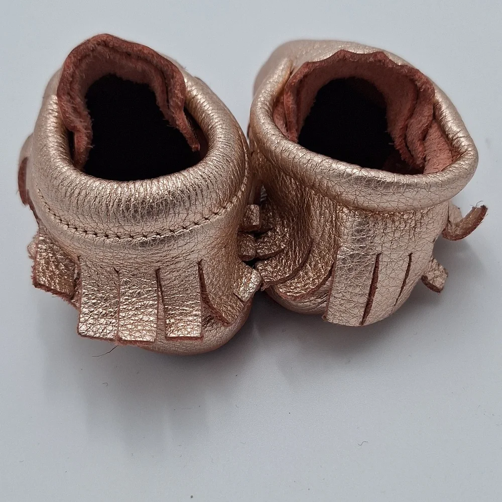 Mishmoccs Leather Soft Soled Moccasins Baby Rose Gold Metallic Baby