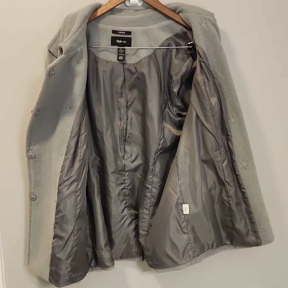 Style & Co Women’s Double‑Breasted Military Pea Coat – Light Gray‎ – Size XL