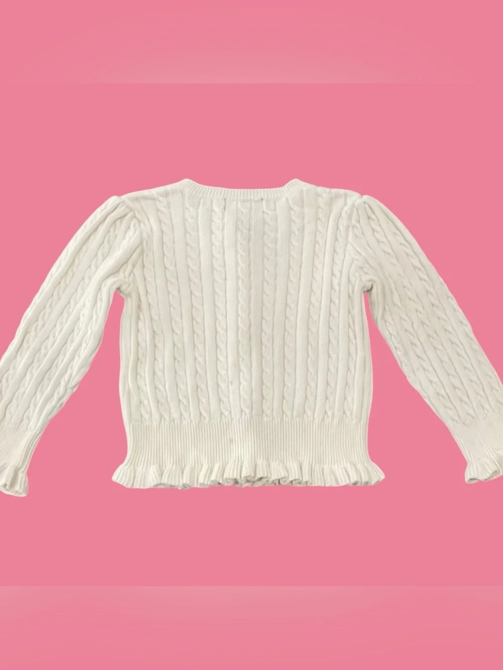 Ralph Lauren Size 24M Girls Off-White Button Front 100% Cotton Cardigan