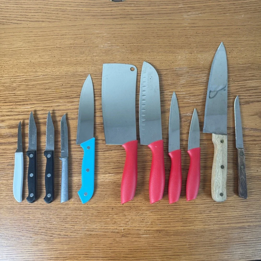 11pc Mixed Kitchen‎ Knife Set Stainless Steel Cleaver Chef Santoku Paring Steak