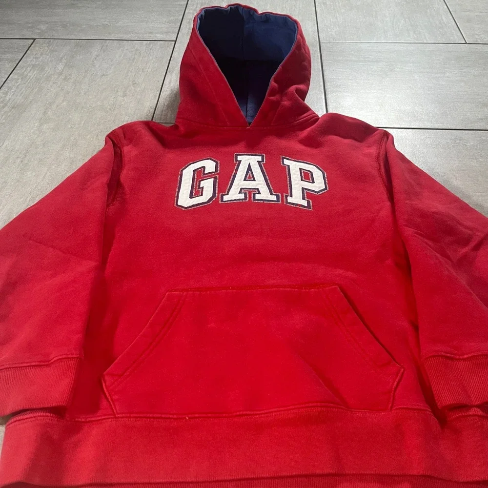 Gap Kids Arch Logo Pullover Hoodie Red Navy Blue Size 10