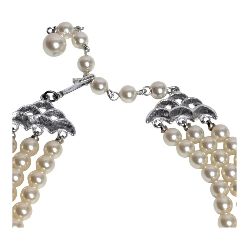 3 Layer Triple Strand‎ Faux Pearl 20in Necklace Wedding Bridal Jewelry Vtg
