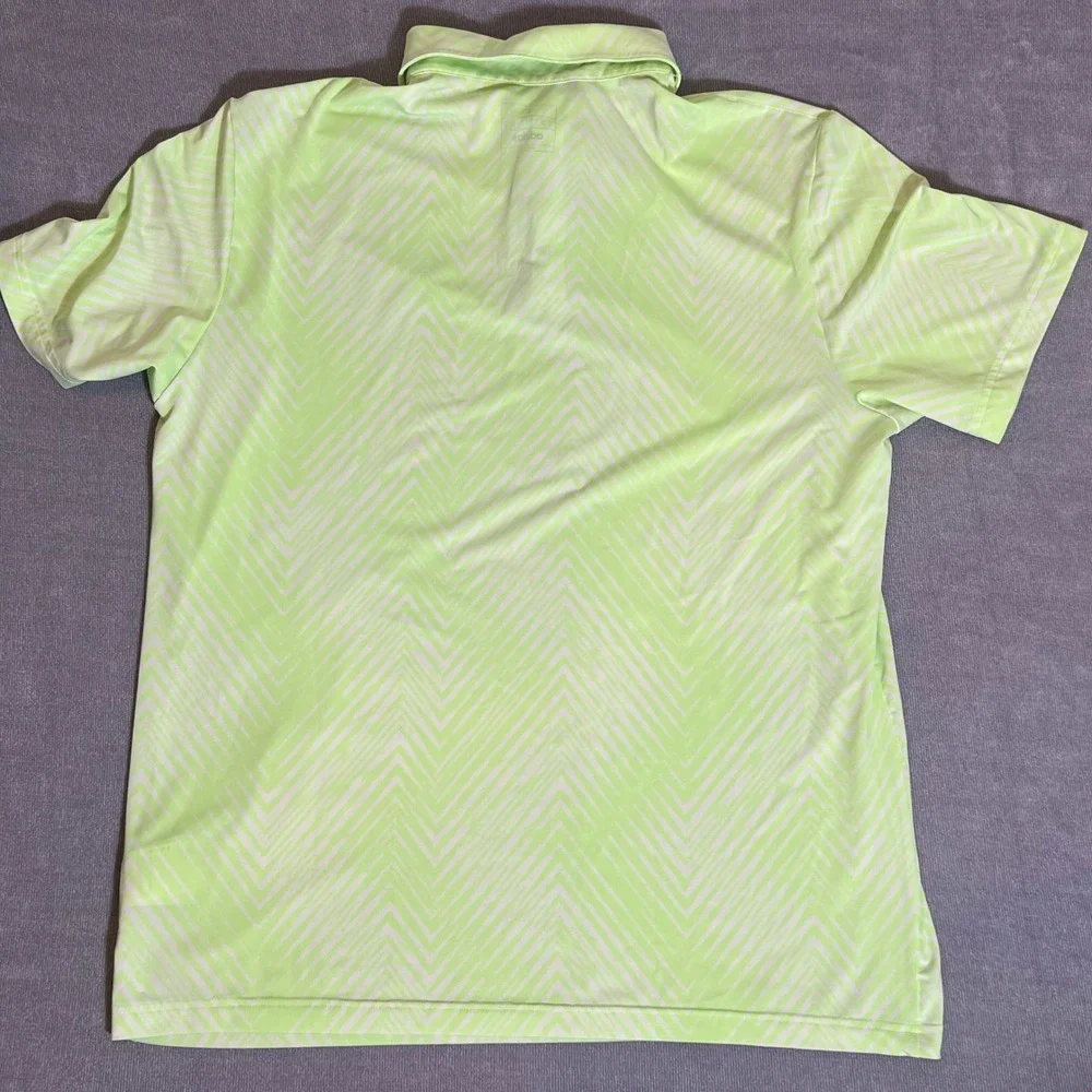 Adidas‎ Mens Golf Polo Shirt Large Lime Green White Chevron Zigzag Performance