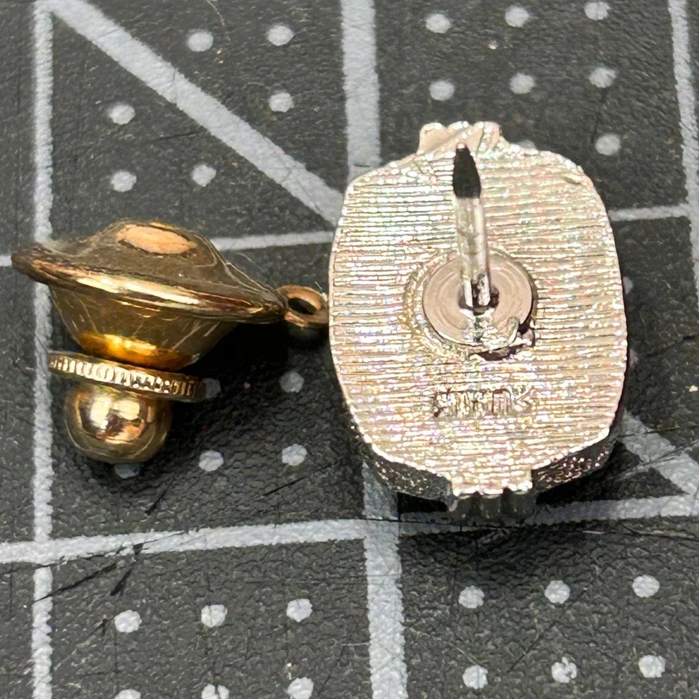 Swank Vintage Mens Wrap Mesh‎ Cufflinks Tie Tack Set Silver Tone Yellow Cabochon