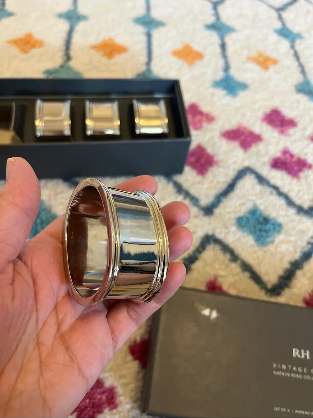 RH Restoration Hardware Vintage Oval Napkin Rings Set of 4 Polished Nickel