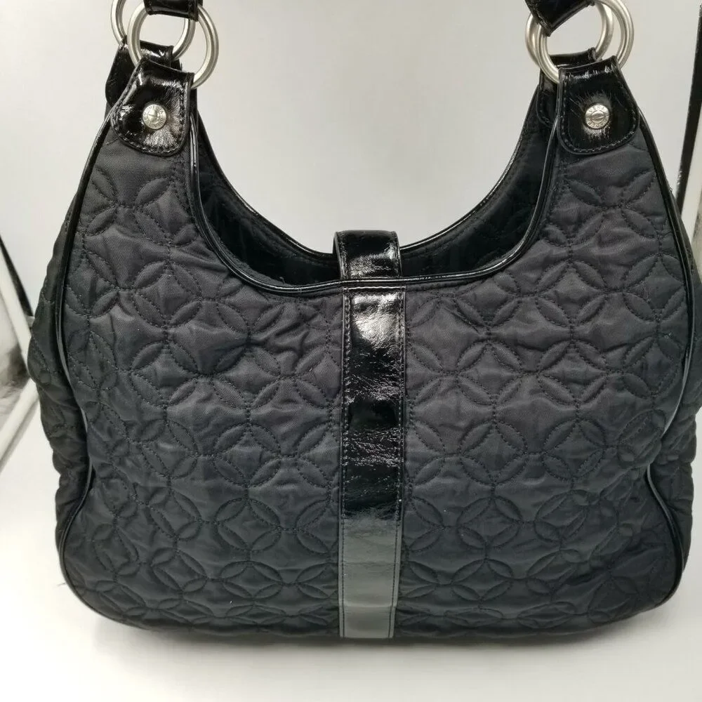 Vera Bradley Pocketbook Hobo Purse Black Quilted Patent Leather Trim
