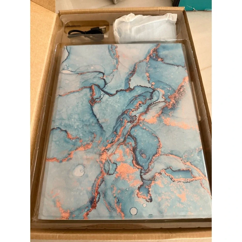 Marble Pattern Tablet Keyboard Case - Blue & Rose Gold