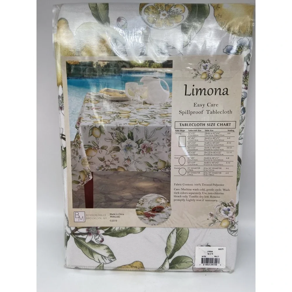 New Benson Mills Tablecloth Limona Lemons Oblong 52