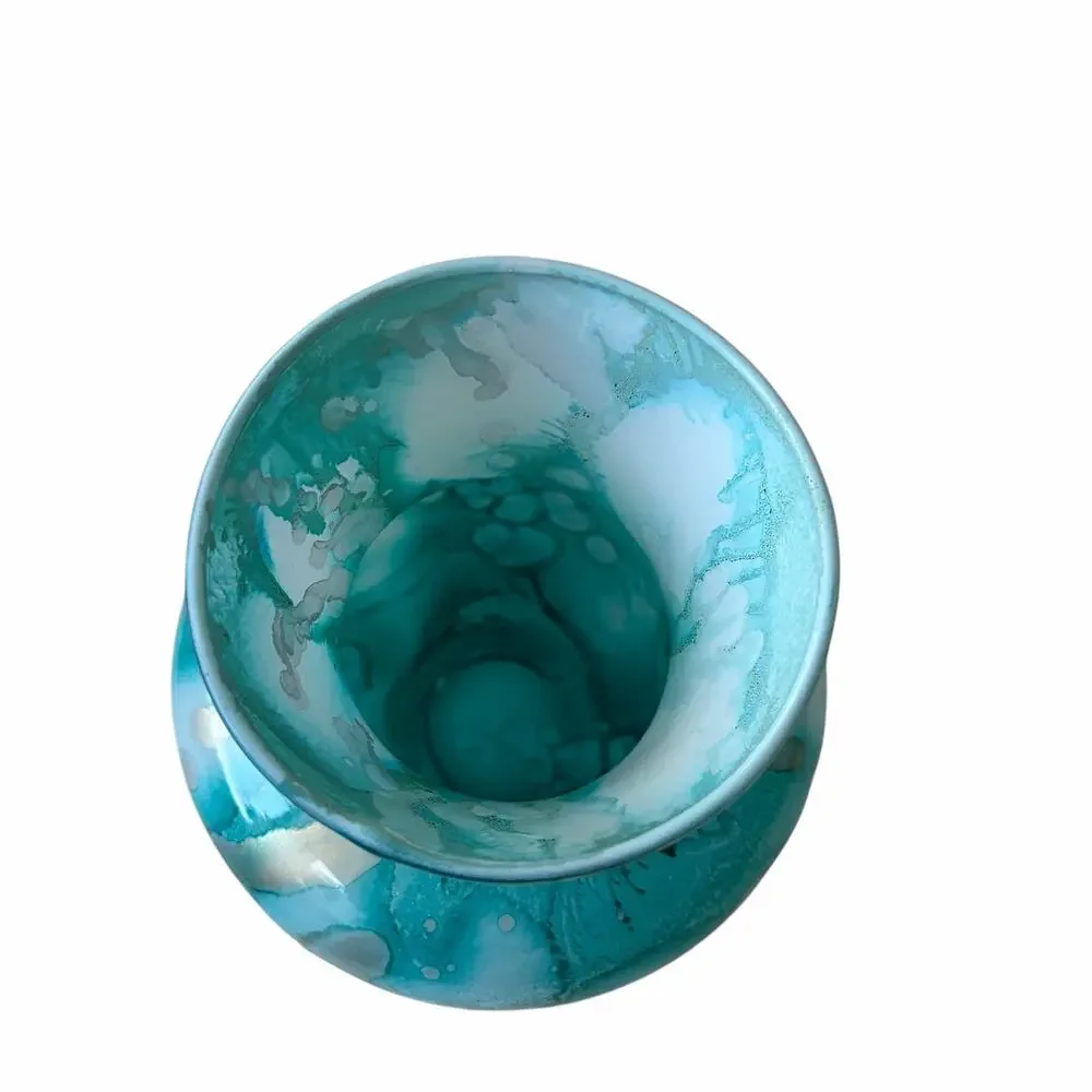 Italian Murano Turquoise Watercolor Art Glass Vase 10.5in Hand Blown NEW