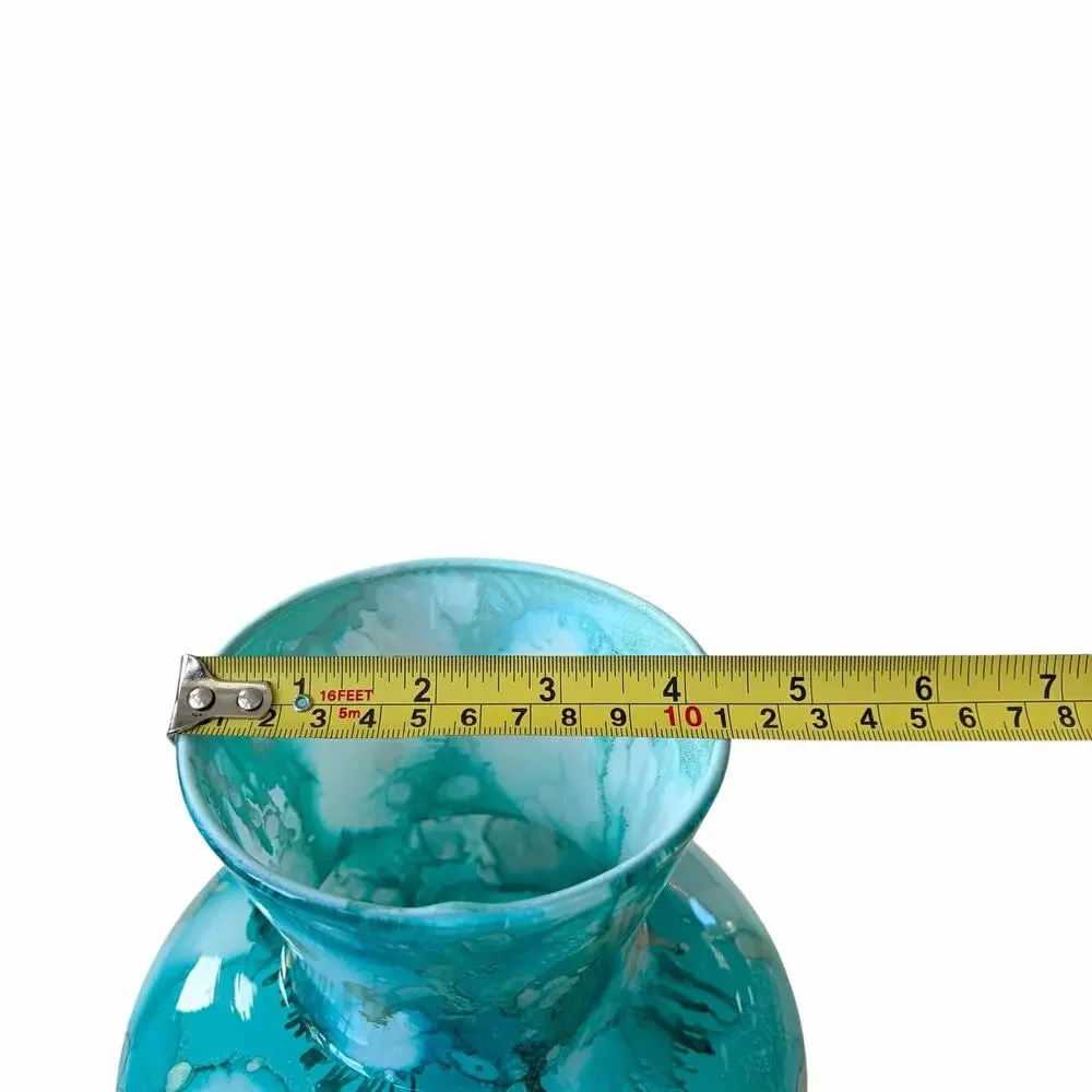 Italian Murano Turquoise Watercolor Art Glass Vase 10.5in Hand Blown NEW