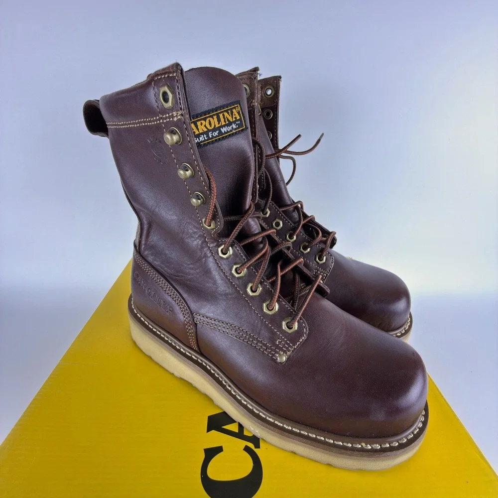 Carolina CA8549 Mens 8 D Brown Leather Soft Toe Steel Shank Work Boots‎ NIB
