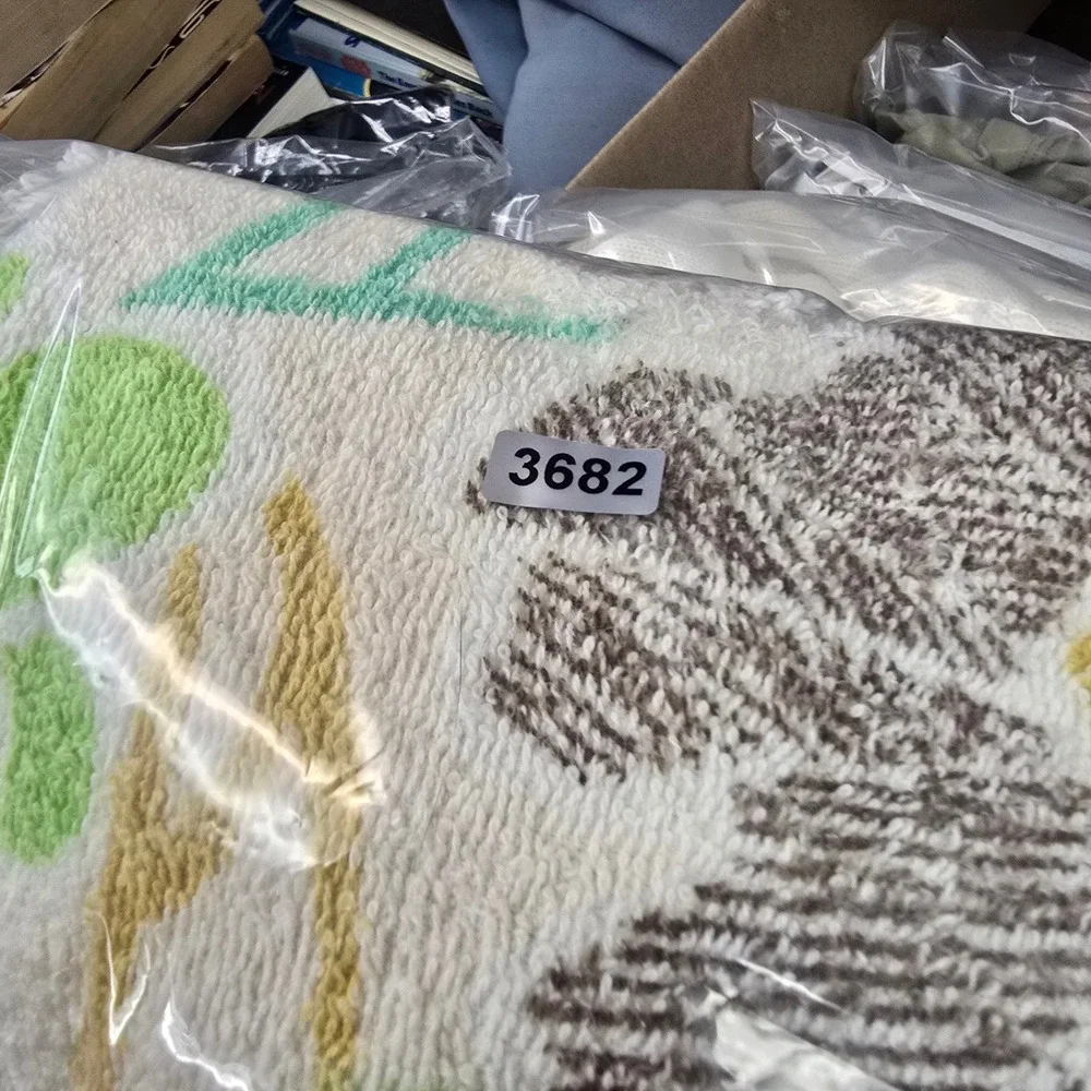 Vintage Floral Terry Cloth Beach Towel Fringe‎ Edge Green Yellow Brown 46x37