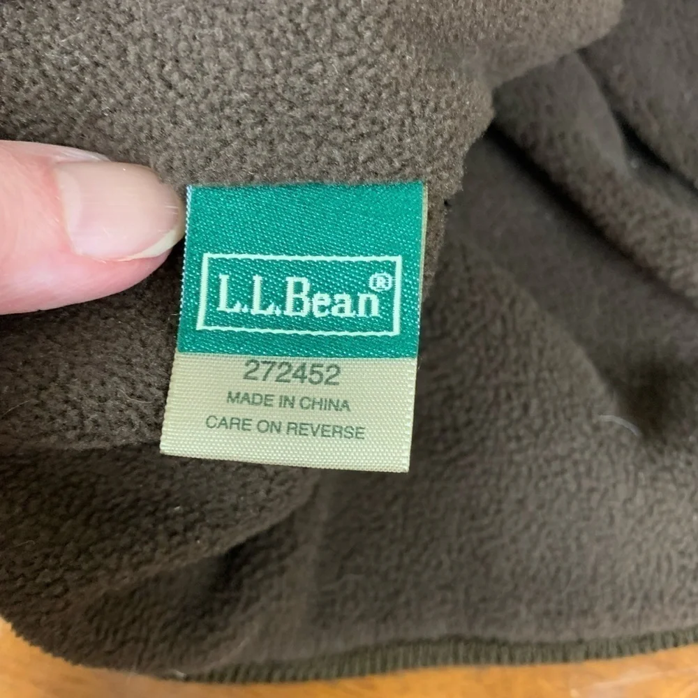 LL BEAN kids beanie hat fleece lined chocolate brown turquoise accent OSFM