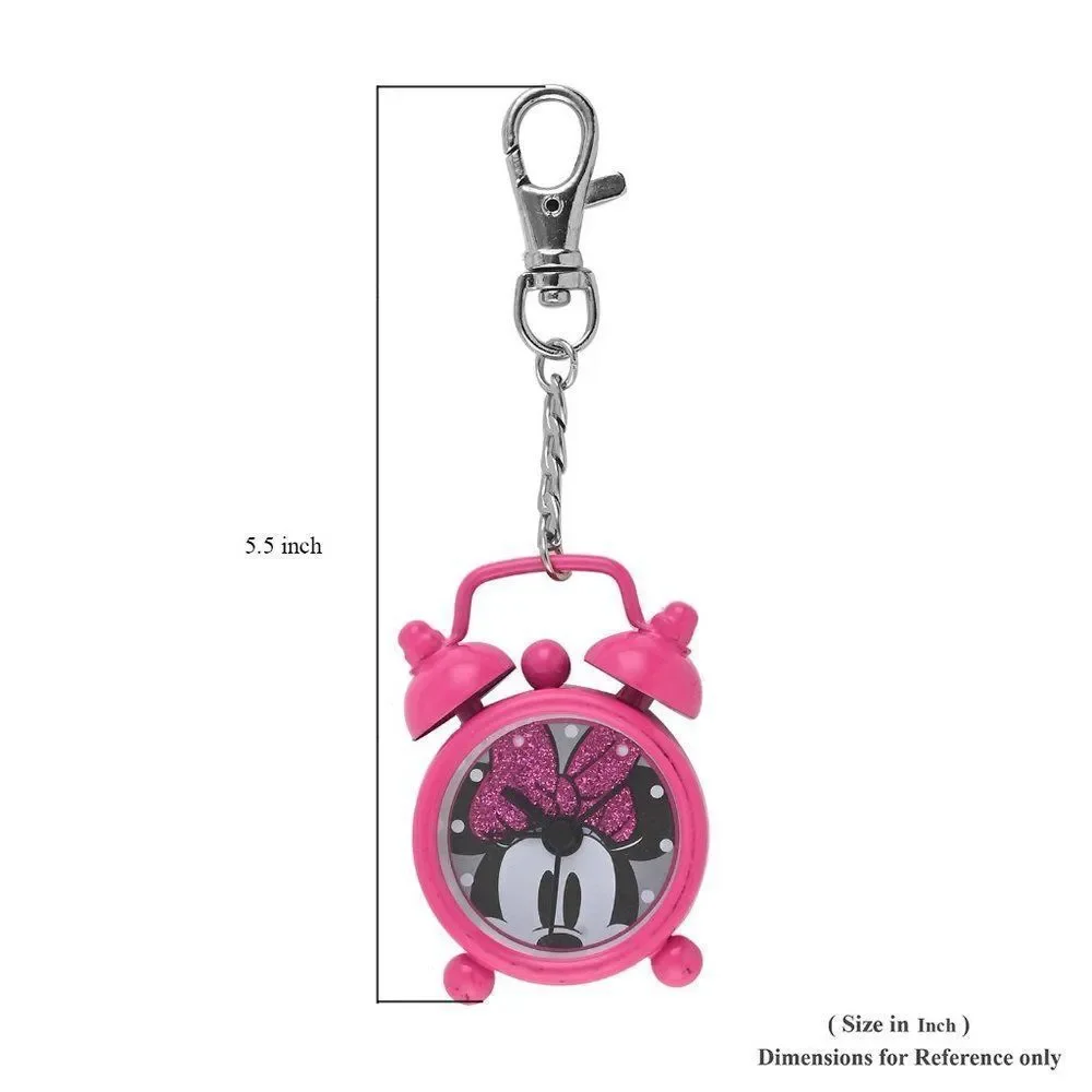 DISNEY Minnie Mouse Glitter Bow Clock Quartz Movement Watch Keychain in Pink