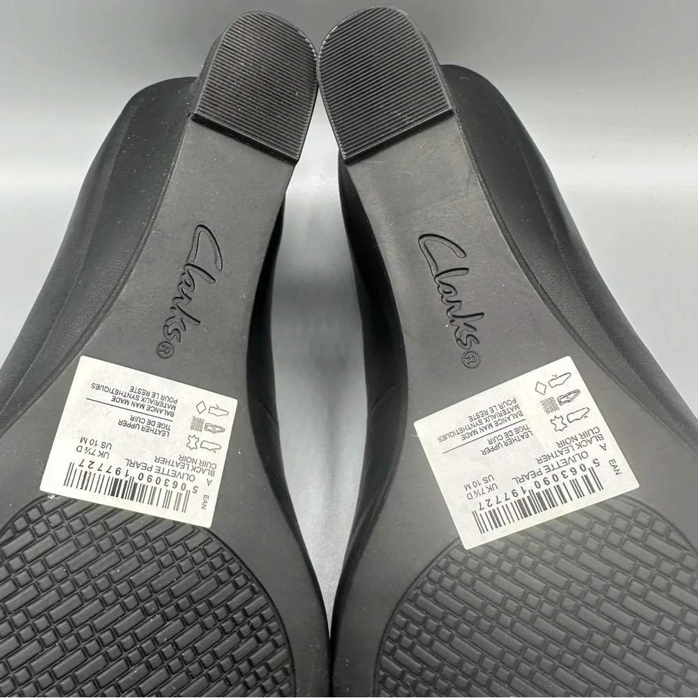 Clarks Leather Comfort Slip On Wedge Pump Shoes Women’s Size 10M Black