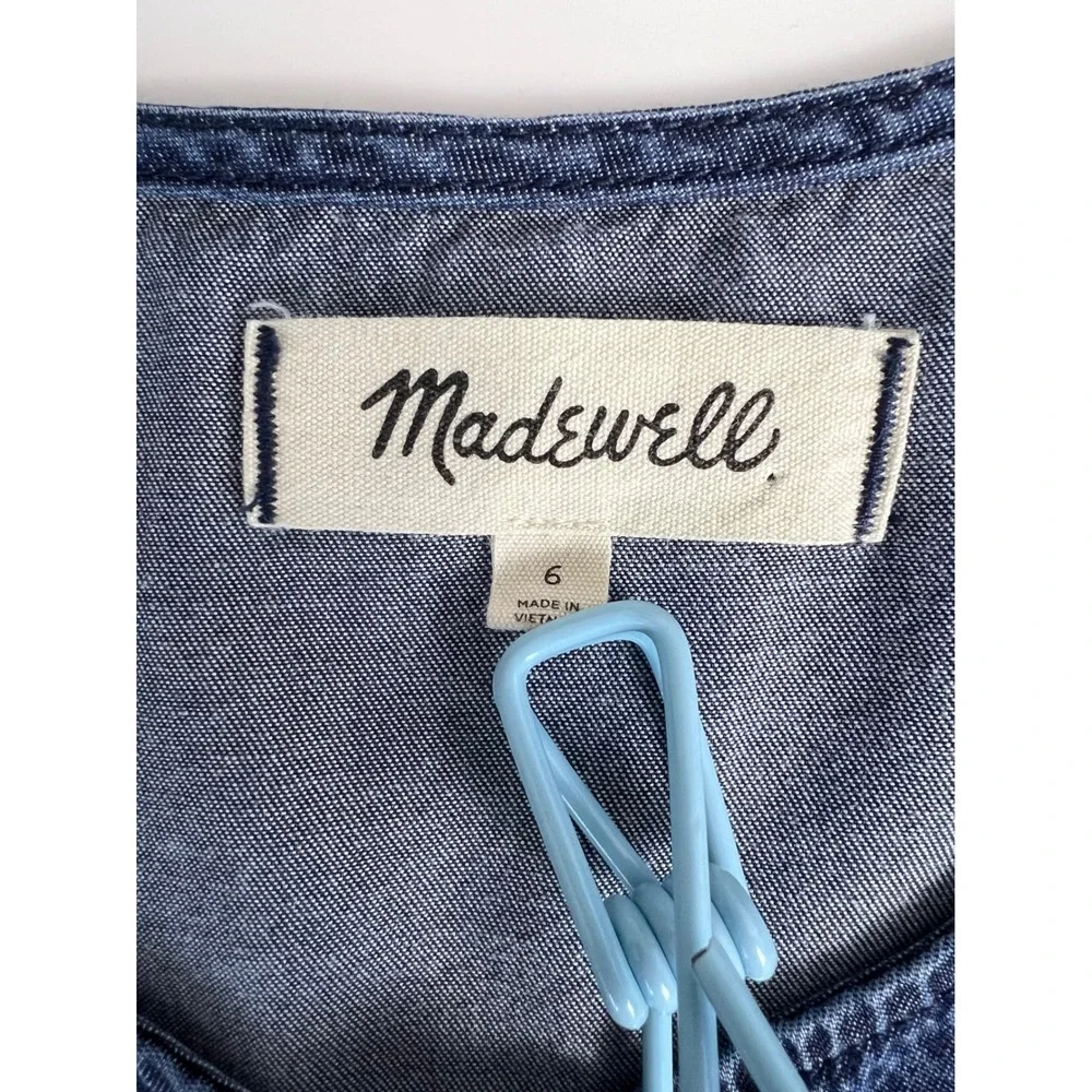 Madewell Puff Sleeve Lyocell Chambray Top Romantic Academia French Blue Sz 6