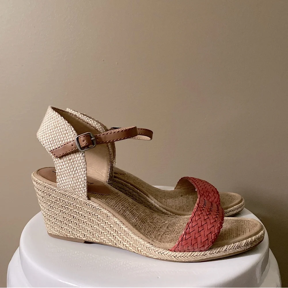 LUCKY BRAND OPEN TOE KAVELLI WEDGE WOVEN ESPADRILLES SANDALS Tan Red 9.5