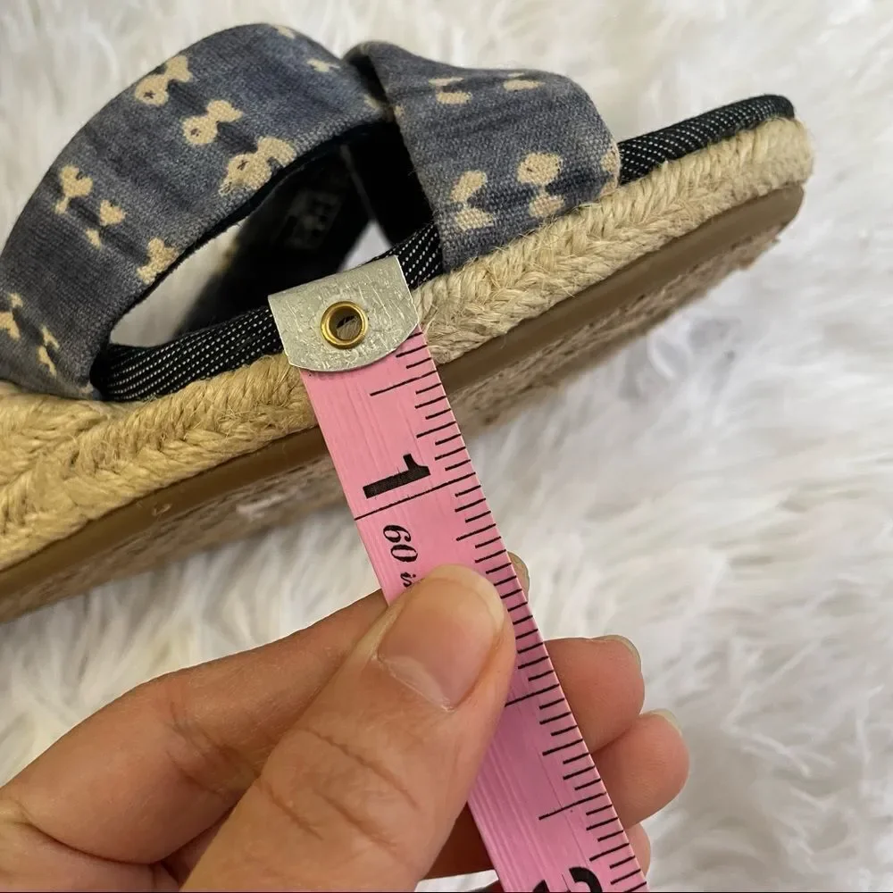 Toms Denim Blue Batik Platform Espadrille Wedge‎ Sienna Sandals Sz 10