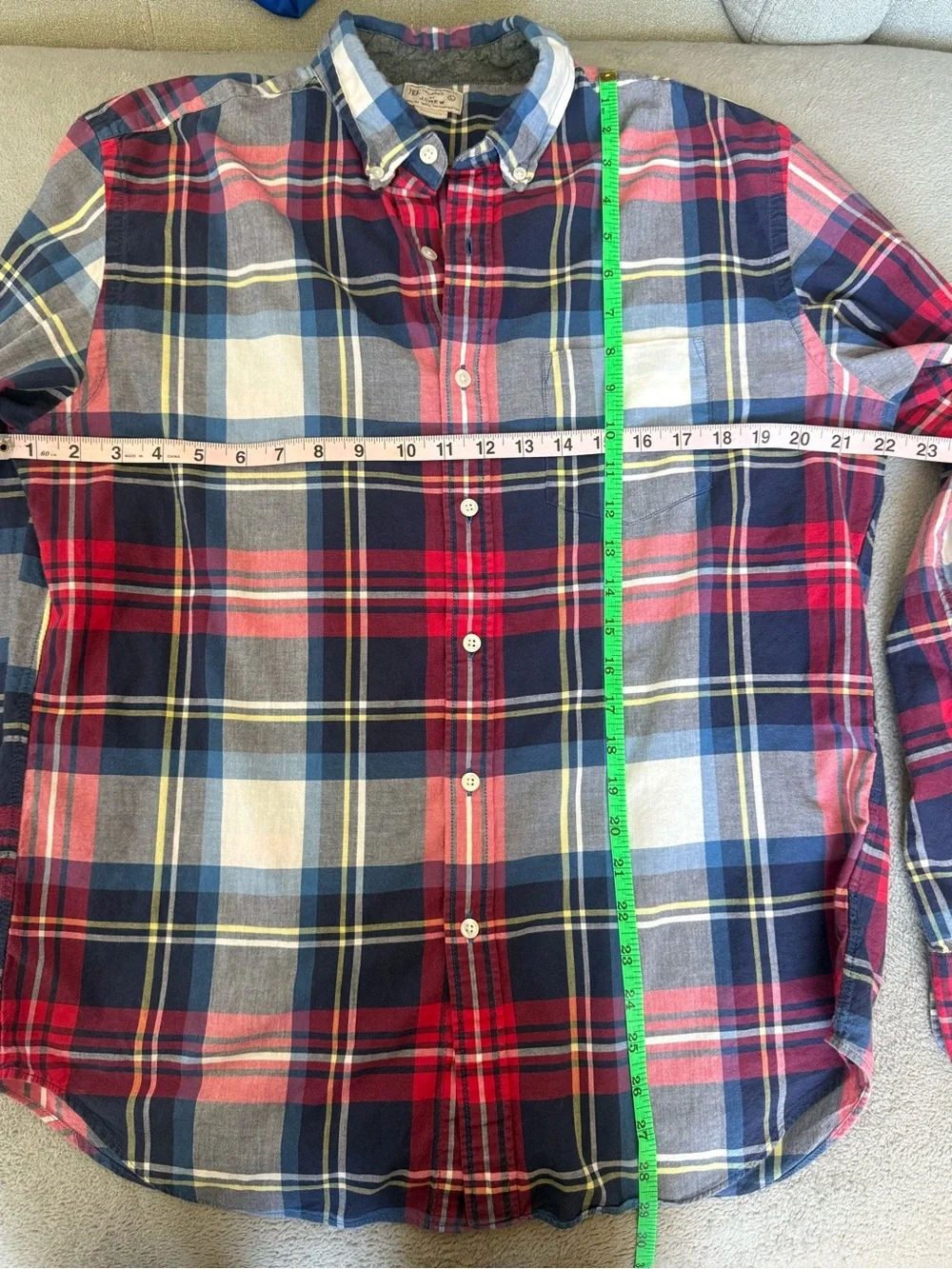 J Crew Men's Red and Blue Plaid Button-Down Shirt 100% Cotton Sz L