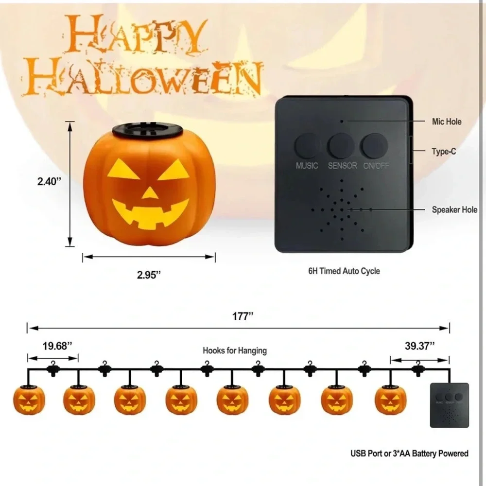 Halloween Pumpkin String Lights With Music