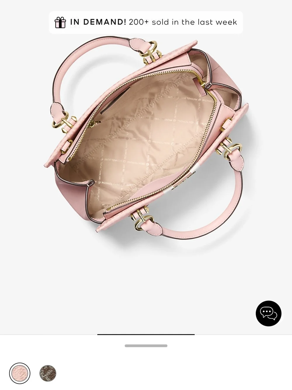 Michael Kors Blush Pink Satchel with White and Rose-Gold Stripe