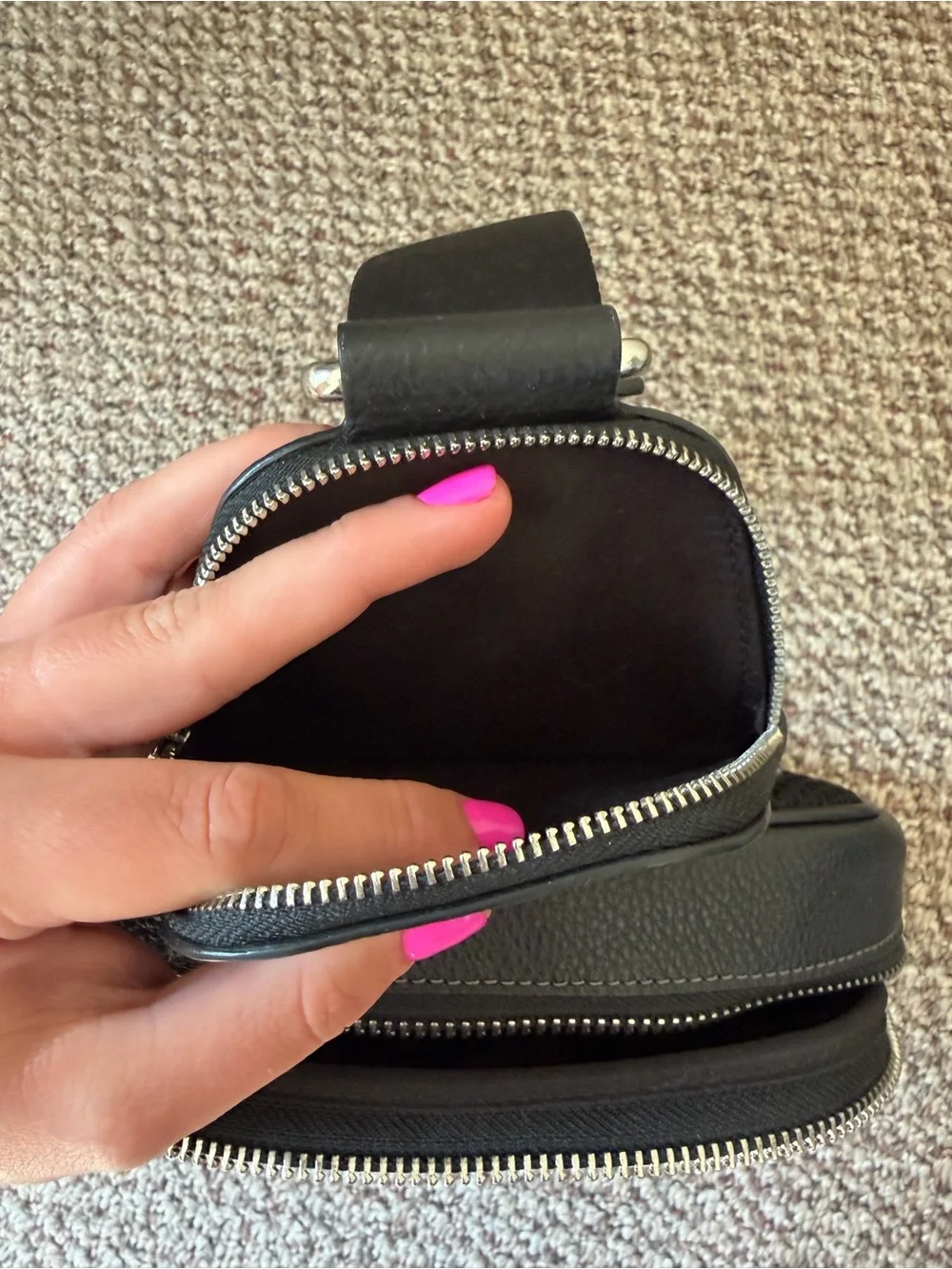 Coach Black Pebbled Leather Sling Bag with Silver Hardware