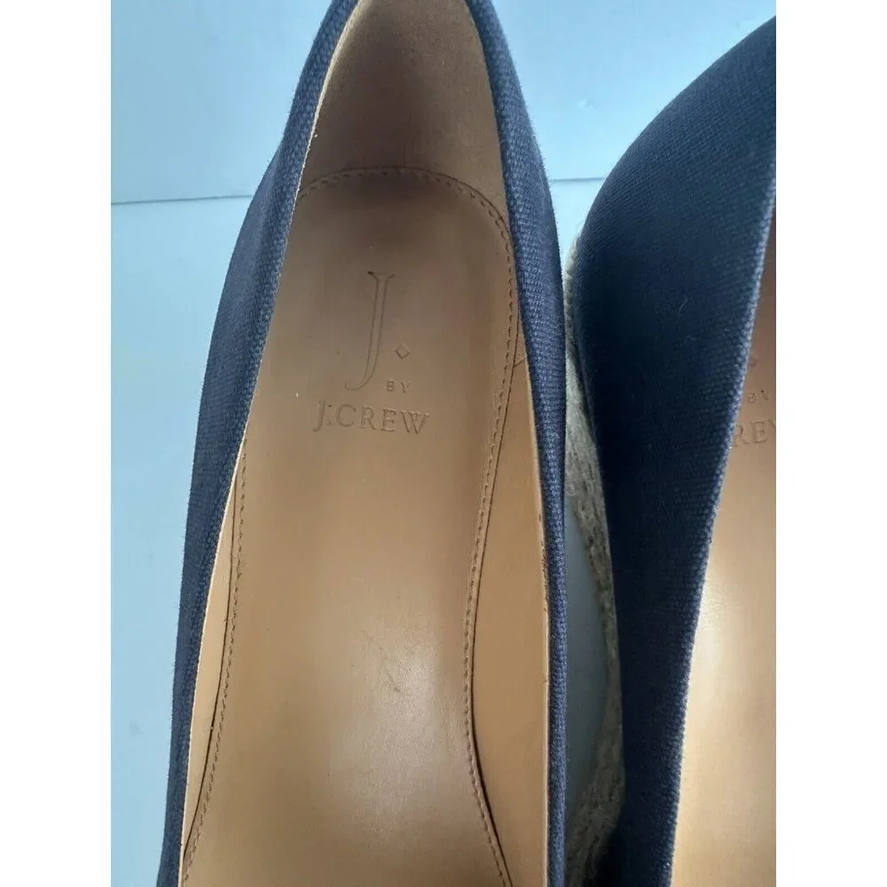 J.‎ Crew Seville Women's Navy Blue Closed Toe Canvas Wedge Espadrille Shoes 9.5