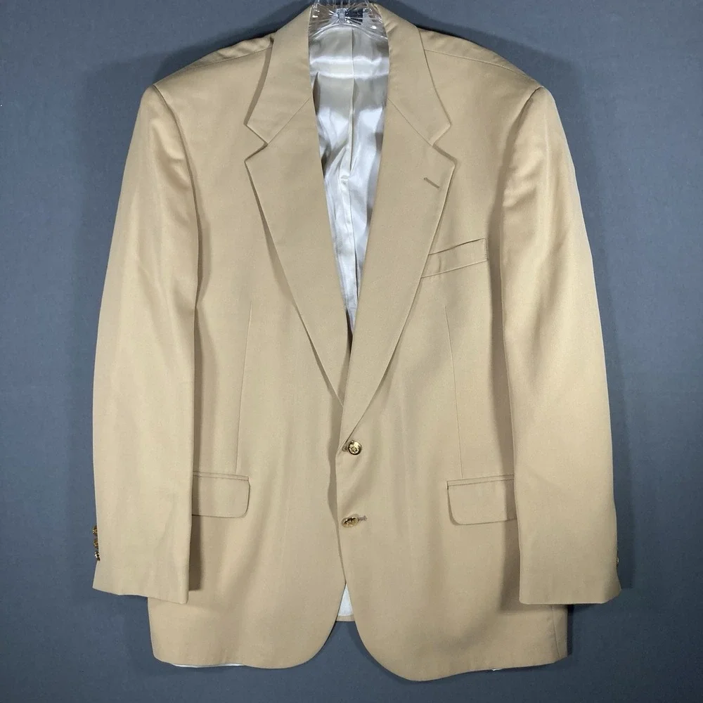 Botany 500 100% Pure Wool Blazer Beige‎ Size 46 Made In USA Gold Buttons