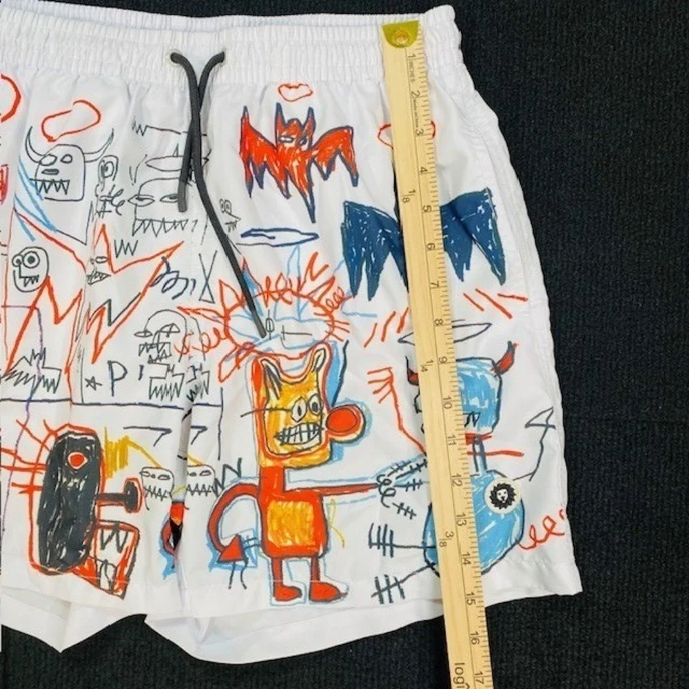 Jean-Michel Basquiat Mens XL Swim Shorts White Graphic Print Recycled Polyester