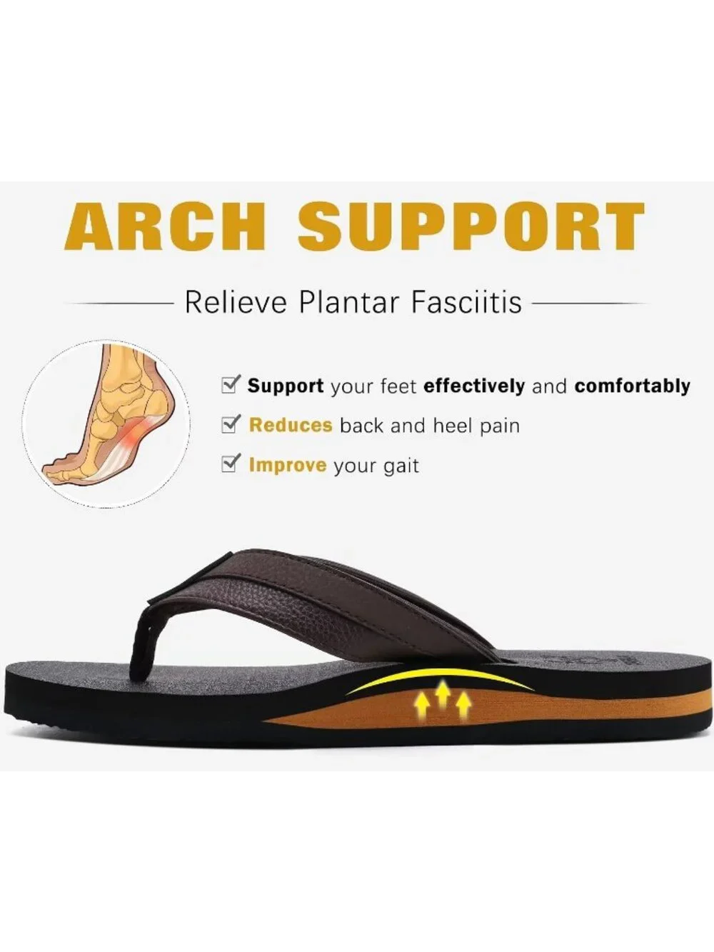 Men Dark Brown Yoga Mat Leather Flip Flops Slip On Indoor Outdoor Sandal Slipper