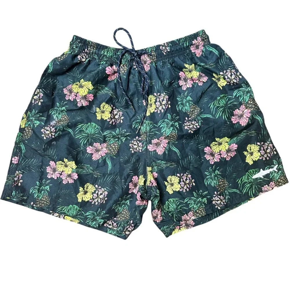 Uzzi Mens Tropical Floral Swim Trunks Mesh Lining Elastic‎ Waist & Drawstring M