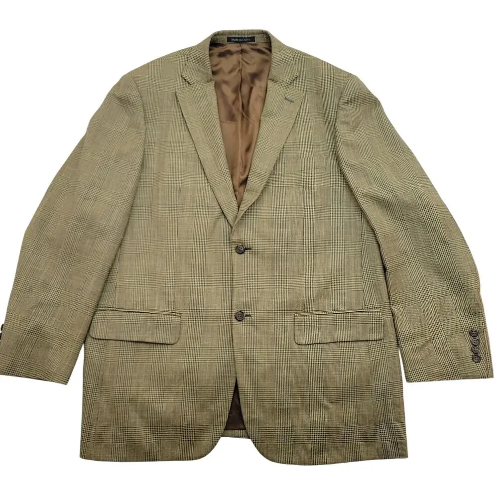 Pendleton Wool Silk Linen Blend Balzer 44R Plaid Brown Blue Tan 2 Button Vintage