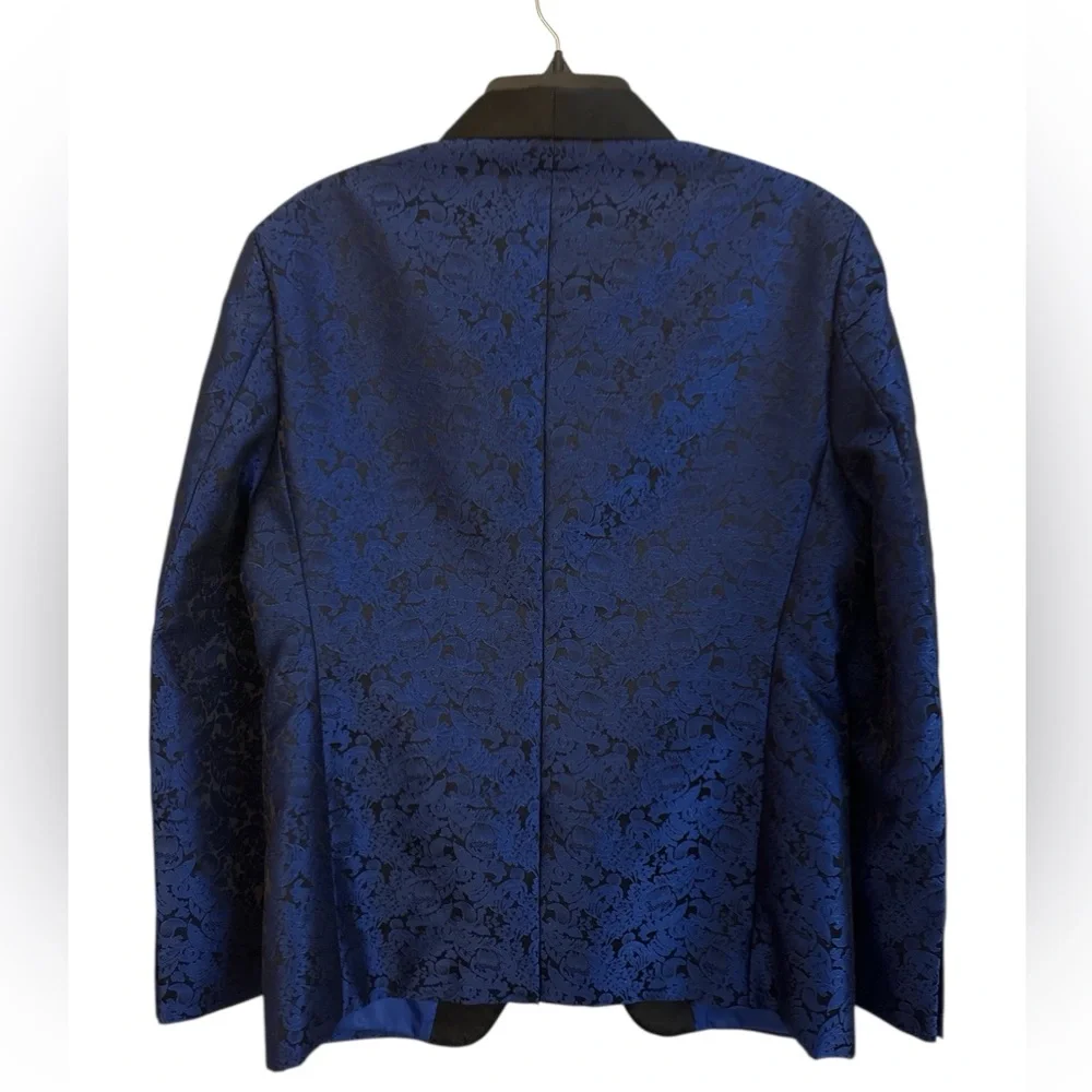 Men's Blue and Black Lacquard Floral Print Blazer  us large / eu40