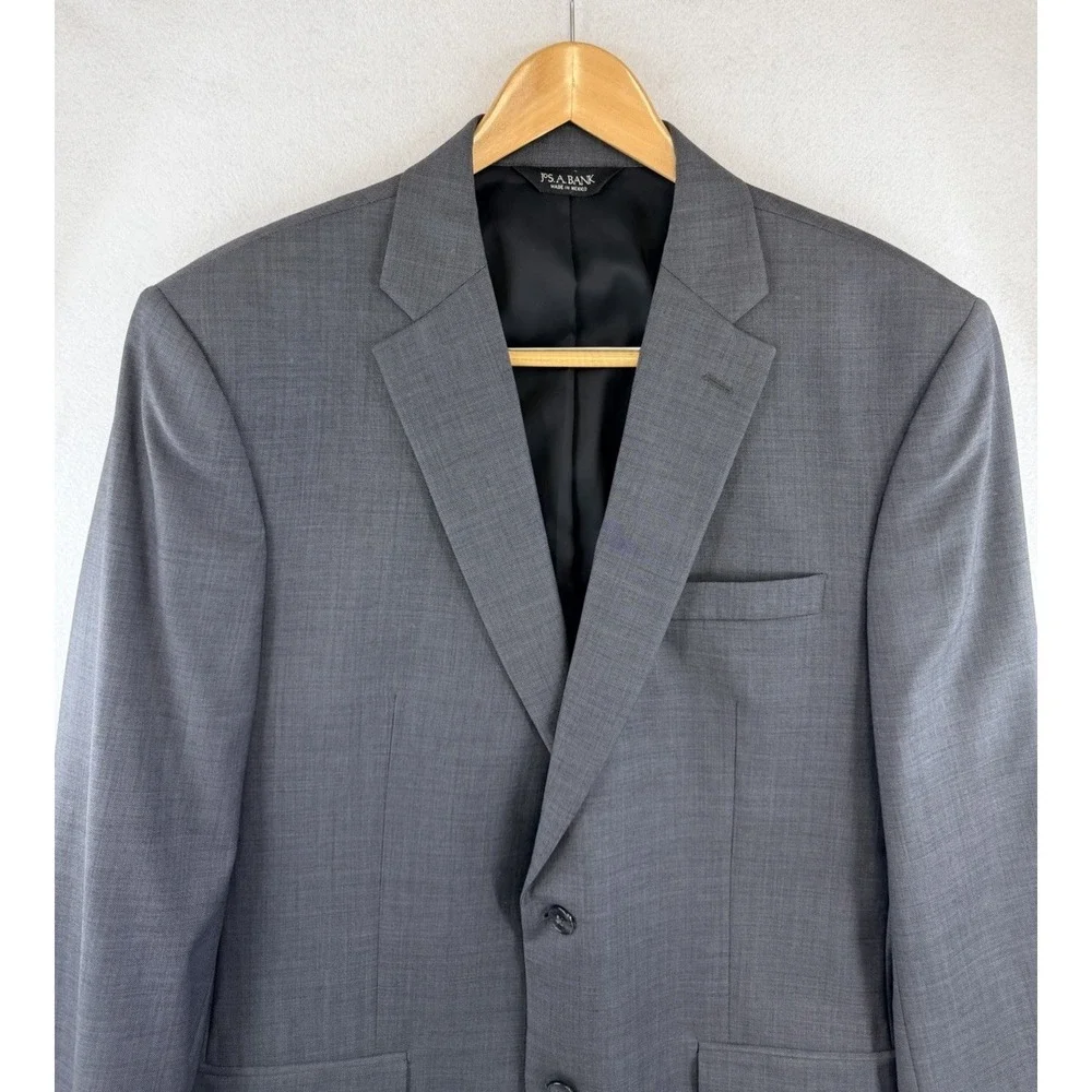 JOS‎ A BANK Traveler's Collection Mens 43L Tailored Fit Wool Blazer Jacket Gray