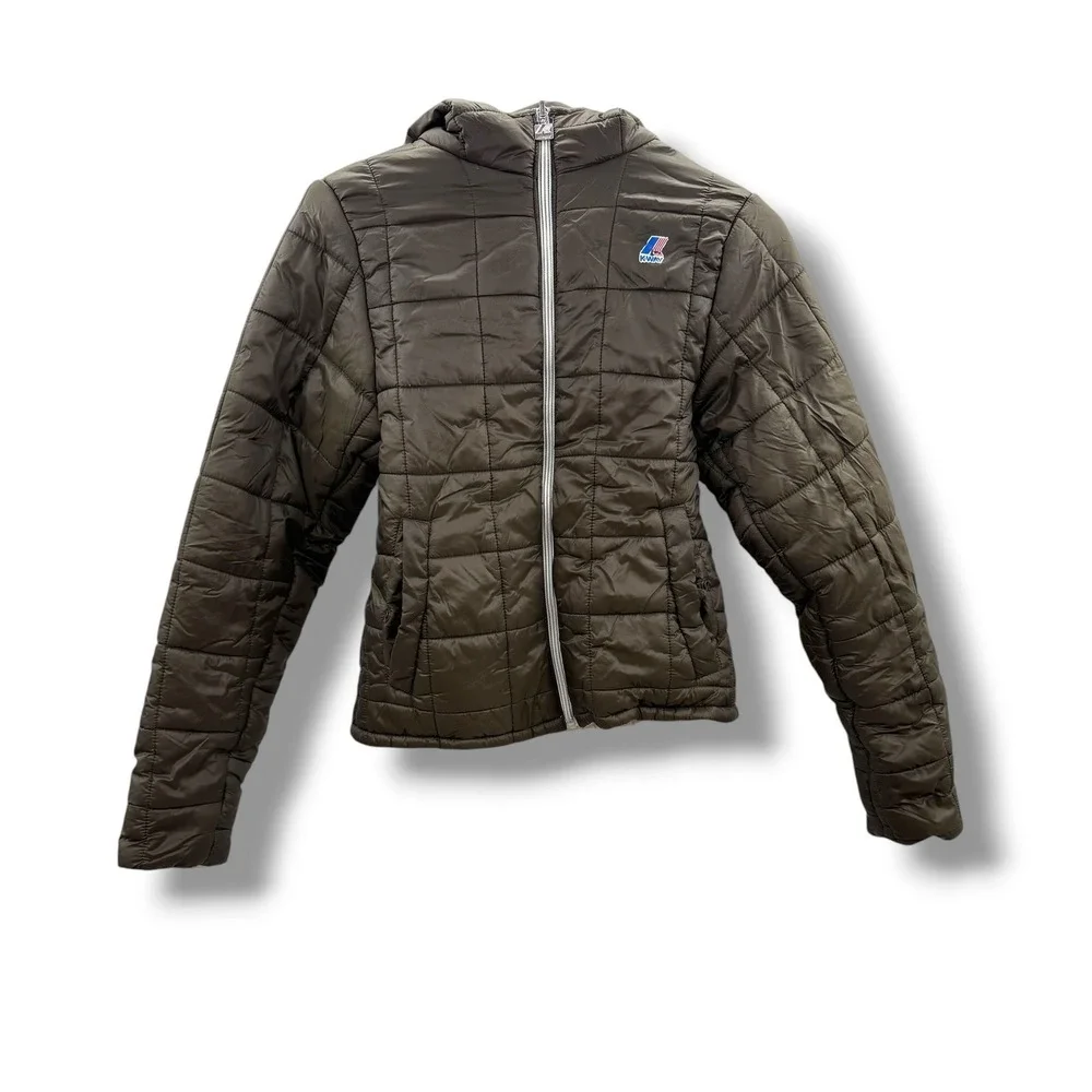 K-Way Puffer‎ Jacket Youth 10Y Olive Green Jacques Thermo Light Hooded Quilted