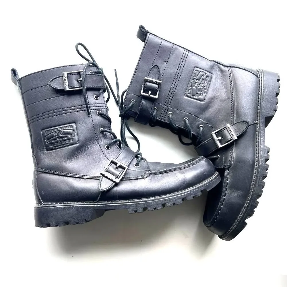 Polo Ralph Lauren Mens Ranger Boot combat bikercore leather black Radbourne 7.