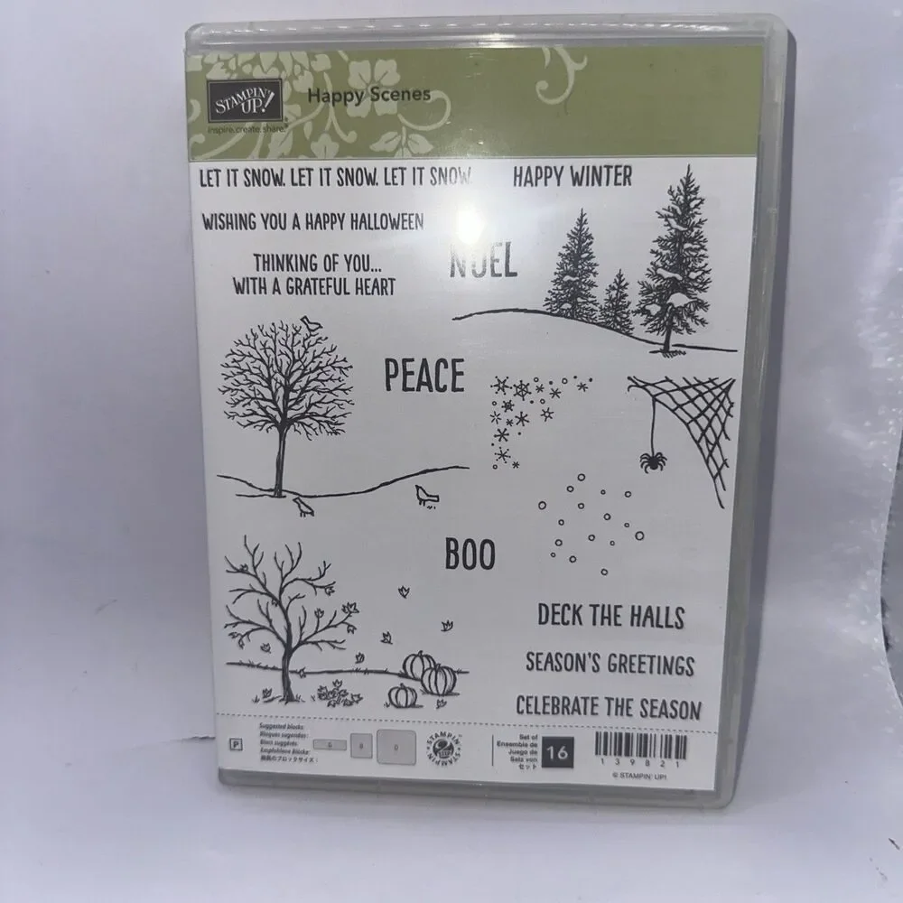 Stampin Up Happy Scenes Holidays Christmas Halloween Rubber Stamps Set 139821