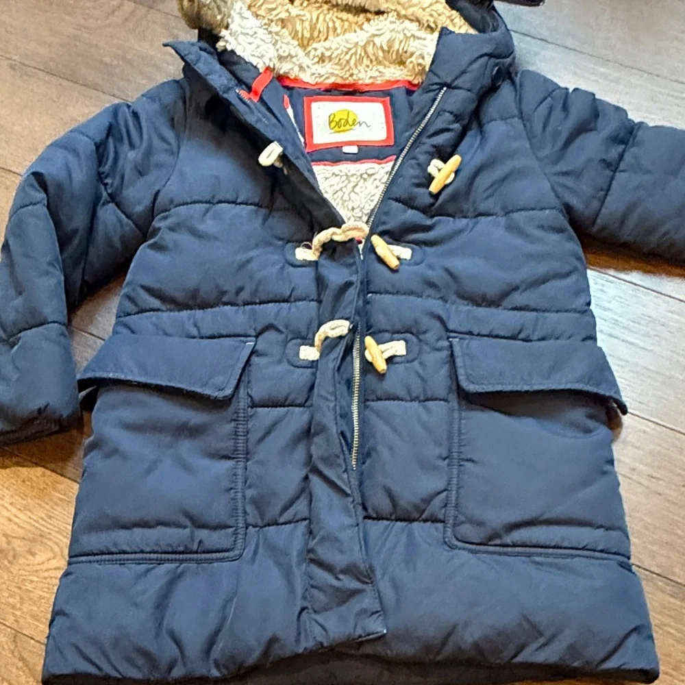 Mini Boden Cozy Navy Kids Jacket with Faux Fur Hood 6-7Y C5-039