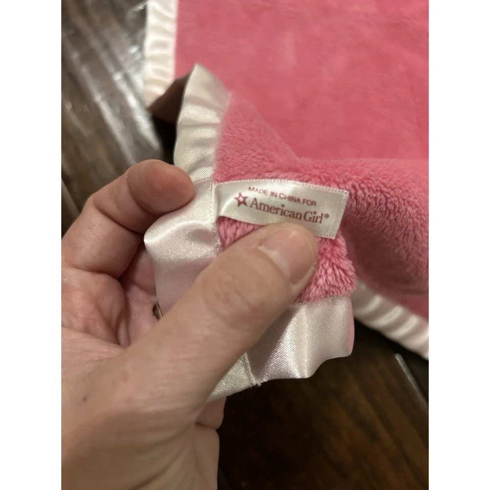 American Girl Bitty Baby Blanket Pink Fleece Satin Trim Soft 18
