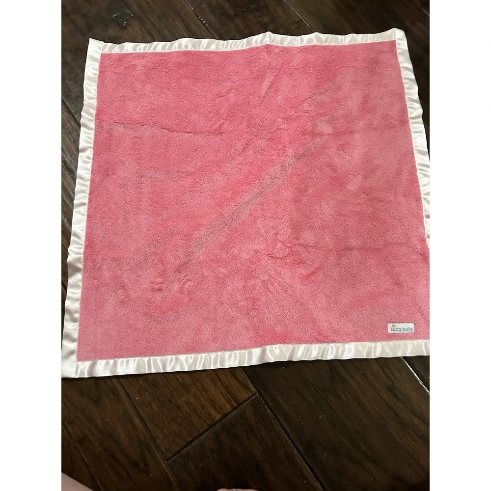 American Girl Bitty Baby Blanket Pink Fleece Satin Trim Soft 18
