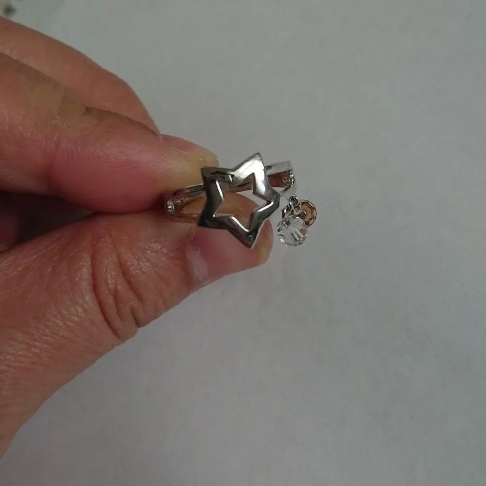 Silver star and decorative pendants ring