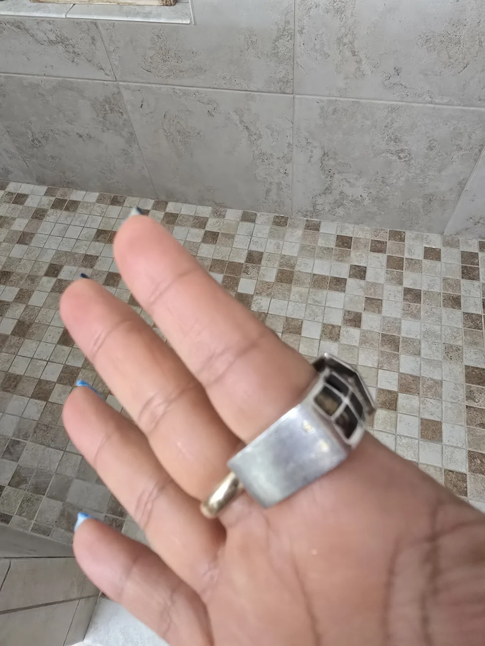 Sterling Silver Architectural House Ring with Gold Accents