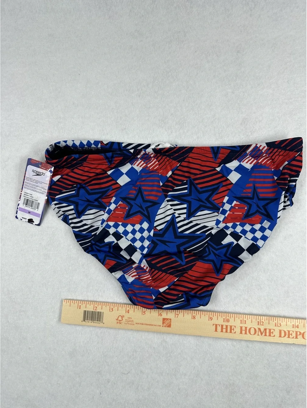 Speedo Endurance Men's Swim Briefs Size 38 Red Blue White Star Pattern