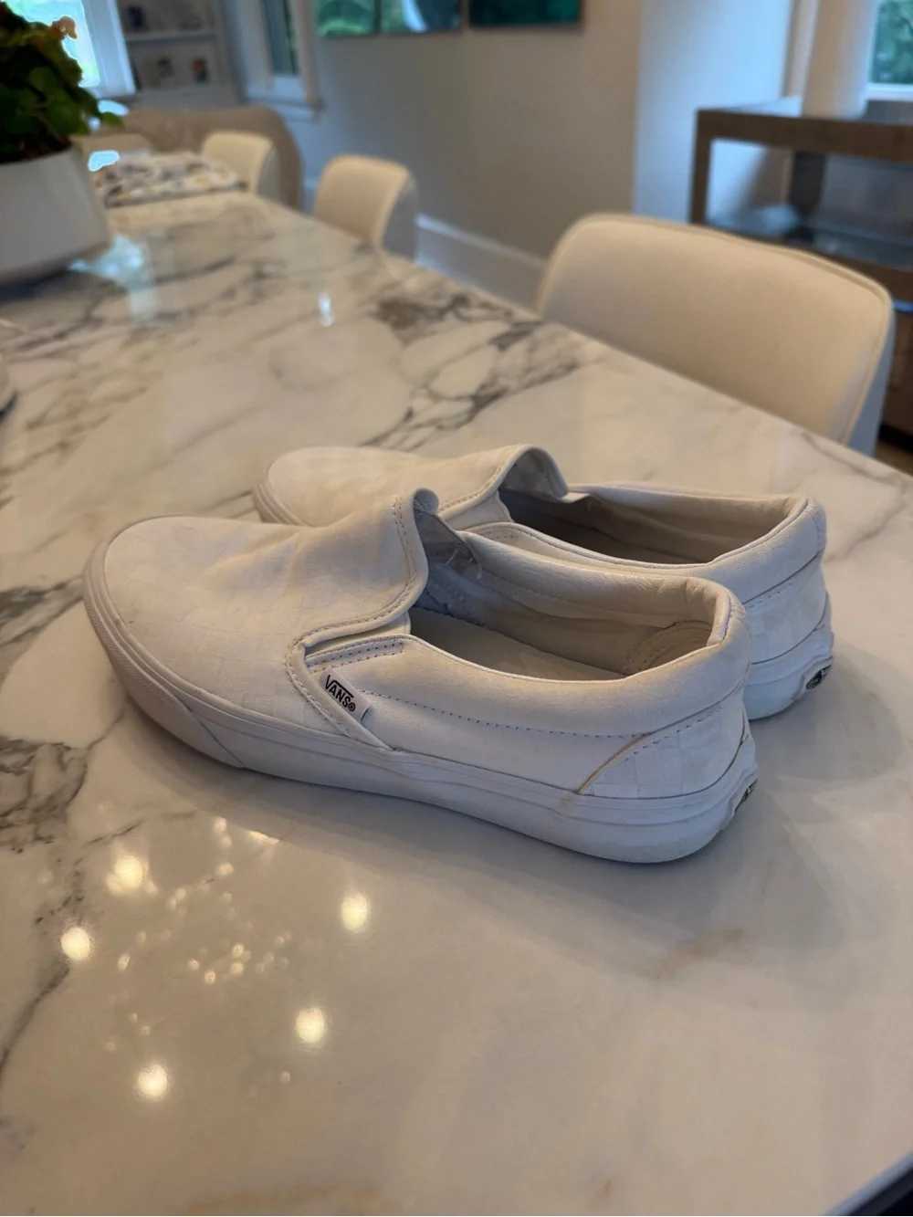 Vans White Slip-On Checkerboard Canvas Sneakers