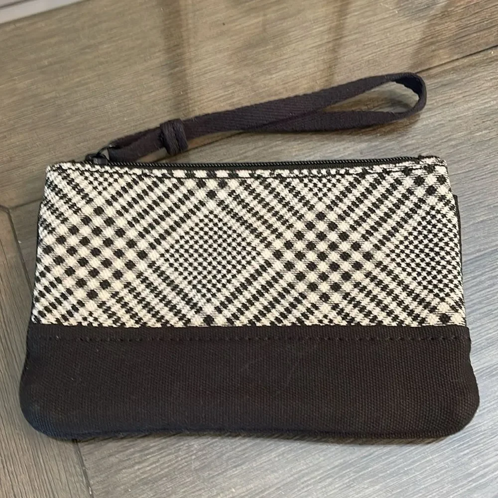 Lands’ End Canvas Zipper Pouch - Wristlet Black & White Plaid